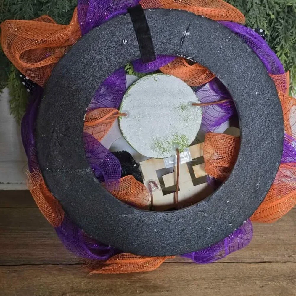 Colorful Googly Eye Green Glitter Bat Black Bow Wreath Halloween Decoration
